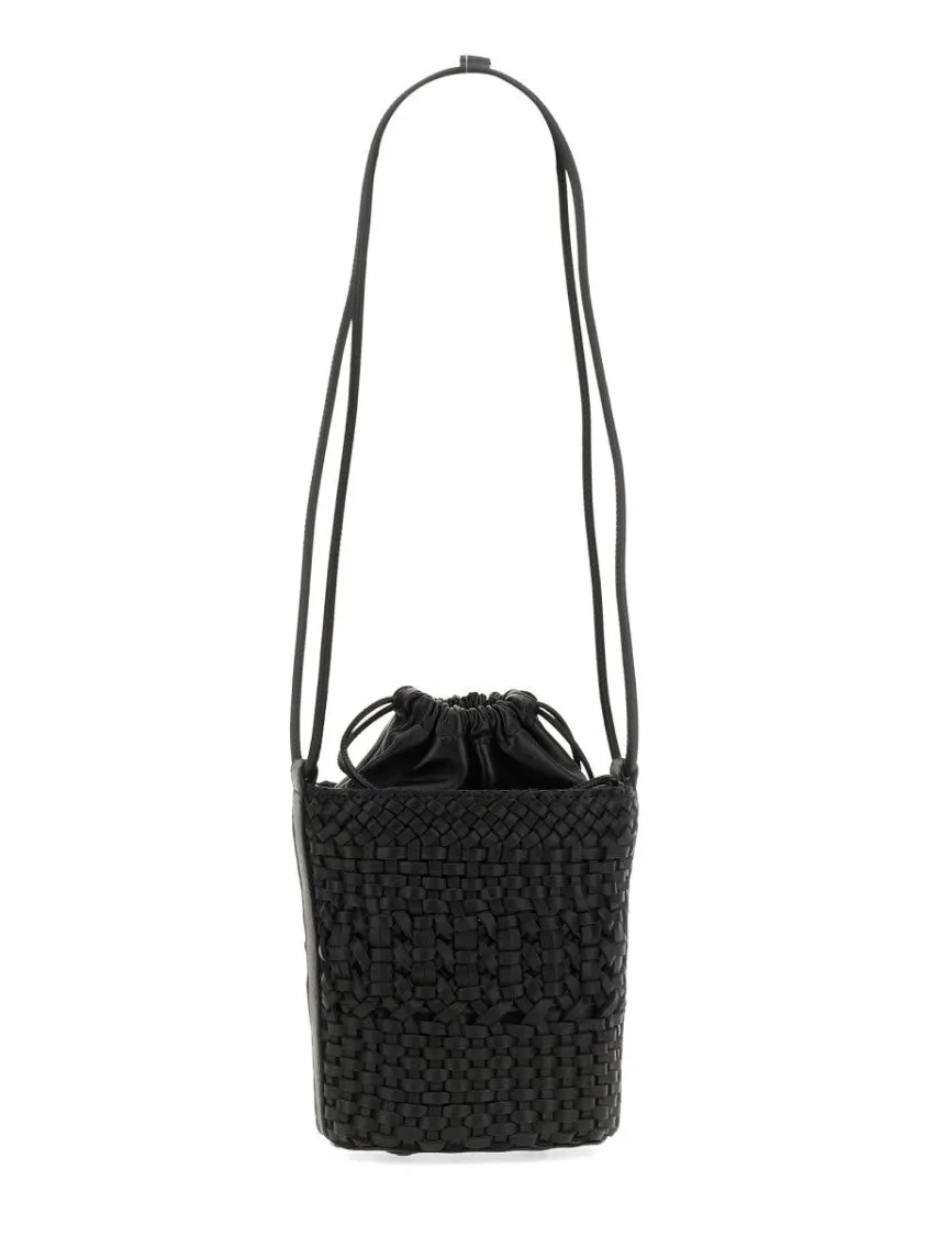 Woven Calf Leather Bag With Drawstring Closure