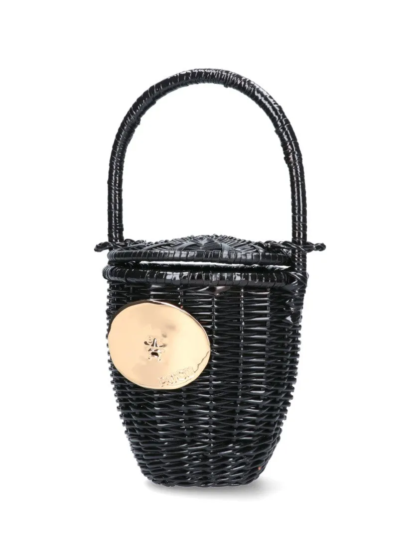 Woven Straw Bucket Bag ?C Black