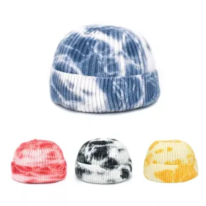 WZCX Tie Dye Cotton Beanie boater hat with bow in beach sunlight