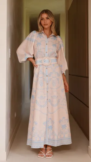 Xander Long Sleeve Maxi Dress - Blue,prom dresses,wedding guest dresses,homecoming dresses,bridesmaid dresses,cocktail dresses,women clothing,summer dresses,formal dresses,sundresses,mother of the bride dresses,quince clothing,bodycon dress,dress casual,dr