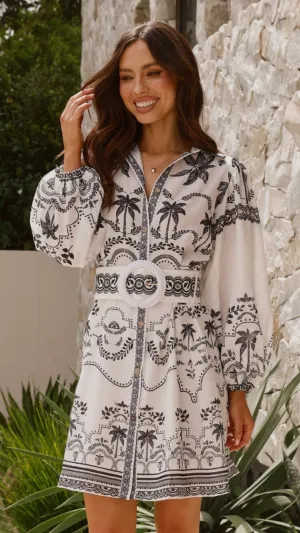 Xander Long Sleeve Mini Dress - Black/White,prom dresses,wedding guest dresses,homecoming dresses,bridesmaid dresses,cocktail dresses,women clothing,summer dresses,formal dresses,sundresses,mother of the bride dresses,quince clothing,bodycon dress,dress ca