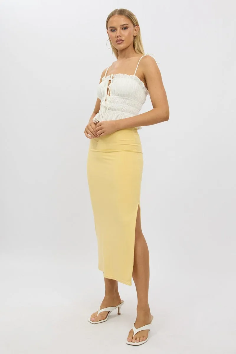 Yellow Midaxi Skirt High Rise Supersoft Picot Trim Lined