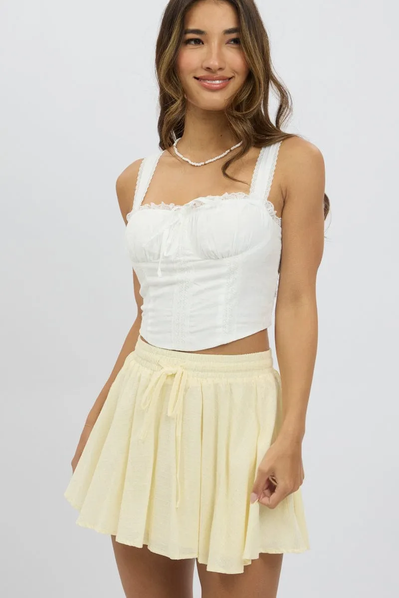 Yellow Mini Skirt Elastic Waist Volume Textured Cotton,skirt,denim skirt,mini skirt,maxi skirt,jean skirt,skort,tennis skirt,pleated skirt,pencil skirt,bubble skirt,plisse skirt,fitted skirt,midi skirt,short skirt,short mini skirt,leather skirt,a line skir