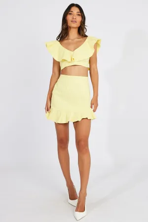 Yellow Ruffle Mini Skirt Swishy,skirt,denim skirt,mini skirt,maxi skirt,jean skirt,skort,tennis skirt,pleated skirt,pencil skirt,bubble skirt,plisse skirt,fitted skirt,midi skirt,short skirt,short mini skirt,leather skirt,a line skirt,Split skirt
