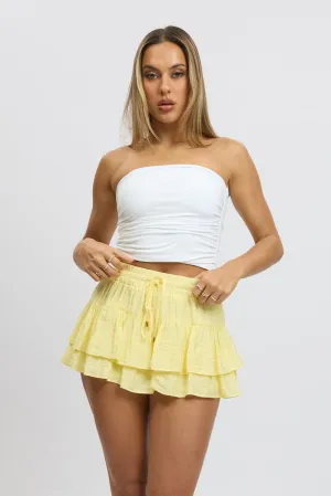Yellow Skort Skirt Frilled Hem Mini,skirt,denim skirt,mini skirt,maxi skirt,jean skirt,skort,tennis skirt,pleated skirt,pencil skirt,bubble skirt,plisse skirt,fitted skirt,midi skirt,short skirt,short mini skirt,leather skirt,a line skirt