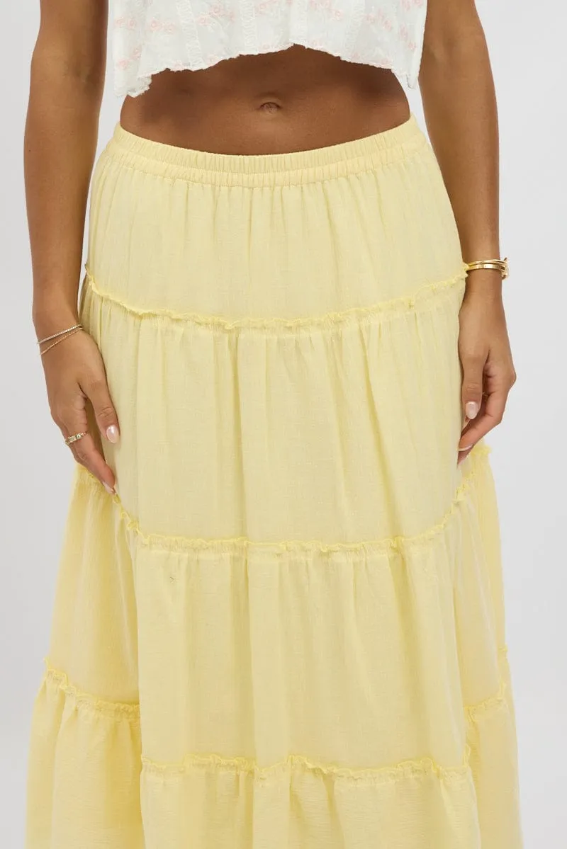 Yellow Tiered Midi Skirt