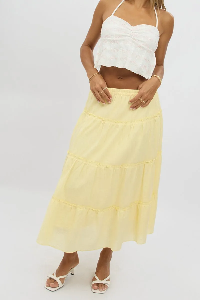Yellow Tiered Midi Skirt
