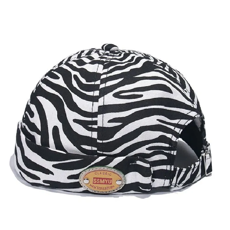 Zebra Pattern Cotton Docker Cap boater hat with bow in beach sunlight
